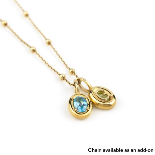 Oval Frame Stone Charm With Back Initial – 18K Gold Plated Silver with Ruby