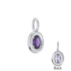 Oval Frame Stone Charm With Back Initial – Sterling Silver with Amethyst