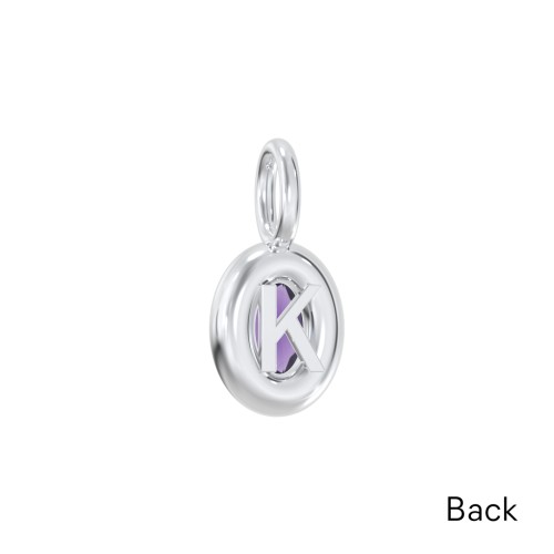 Oval Frame Stone Charm With Back Initial – Sterling Silver with Amethyst