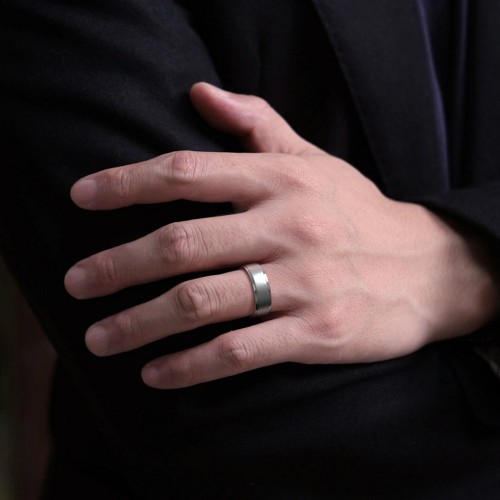 Men's Brushed Tungsten Ring with Beveled Edges – Tungsten