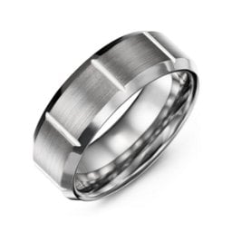 Men's Brushed Tungsten Ring with Vertical Grooves