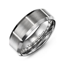 Men's Brushed Tungsten Ring with Vertical Grooves in Tungsten