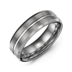 Men's Beveled & Grooved Tungsten Ring with Brushed Finish – Tungsten