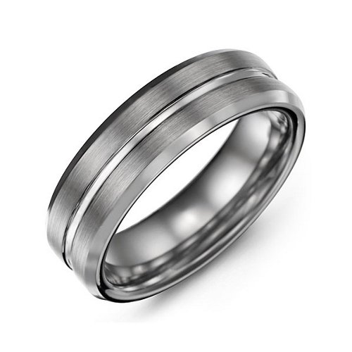 Men's Beveled & Grooved Tungsten Ring with Brushed Finish – Tungsten