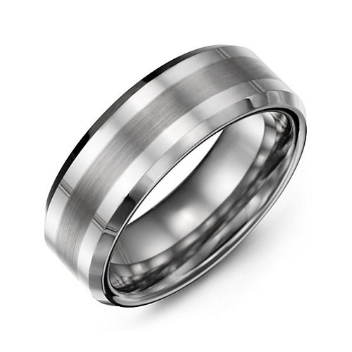 Men's Brushed Striped & Polished Tungsten Ring