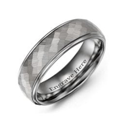 Men's Hammered Center Polished Tungsten Ring