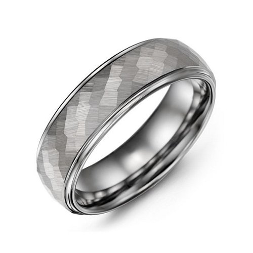 Men's Hammered Center Polished Tungsten Ring