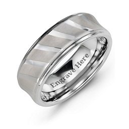 Men's Brushed Diagonal Stripe Tungsten Ring in Tungsten