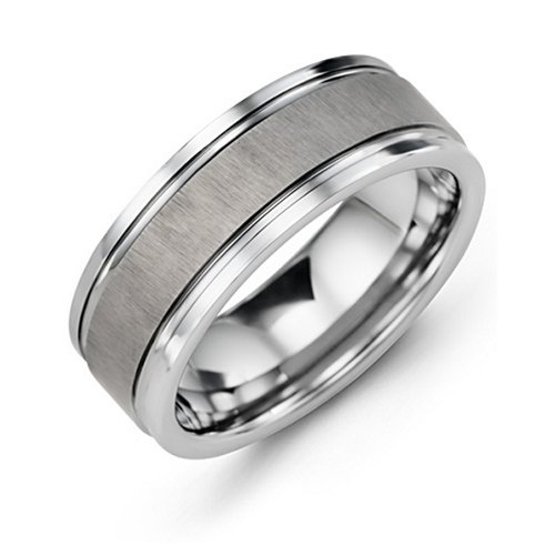 Men's Grooved Tungsten Ring with Brushed Center
