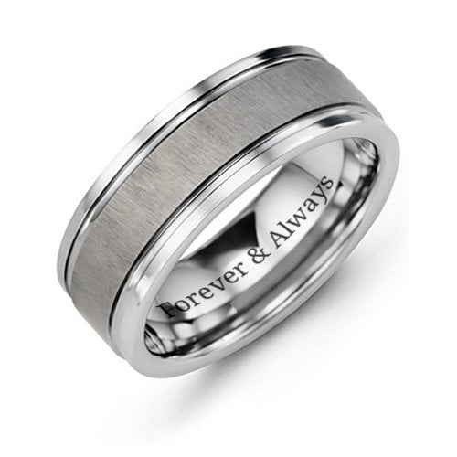 Men's Grooved Tungsten Ring with Brushed Center