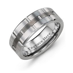 Men's Grooved Layered Tungsten Ring in Tungsten