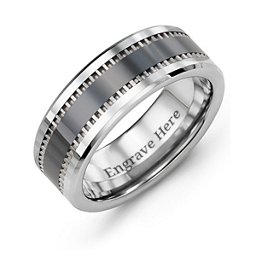 Men's Geometric Trail Tungsten Ring with Ceramic Inlay in Tungsten