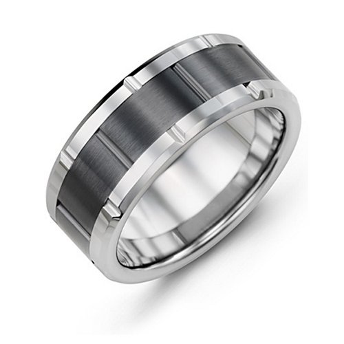 Men's Bicolor Ceramic & Tungsten Ring with Grooves