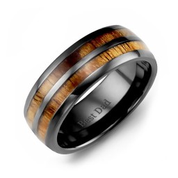 Men's Ceramic and Koa Wood Barrel Ring