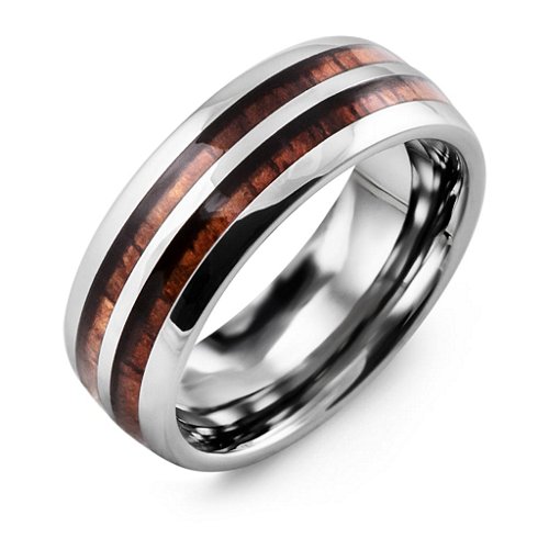 Men's Tungsten Ring with Koa Wood Inlay