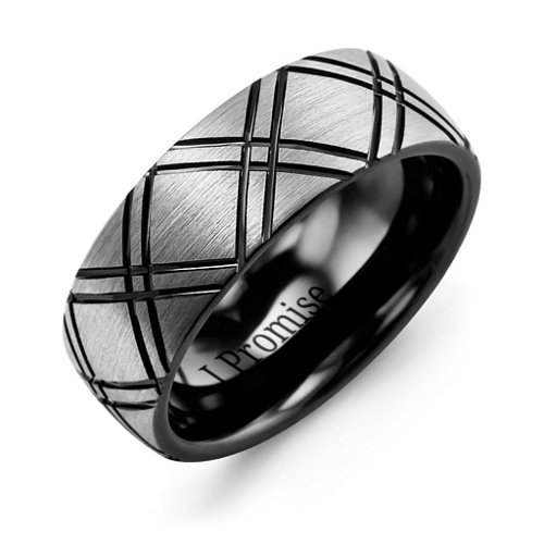 Men's Carved Line Brushed Tungsten Band