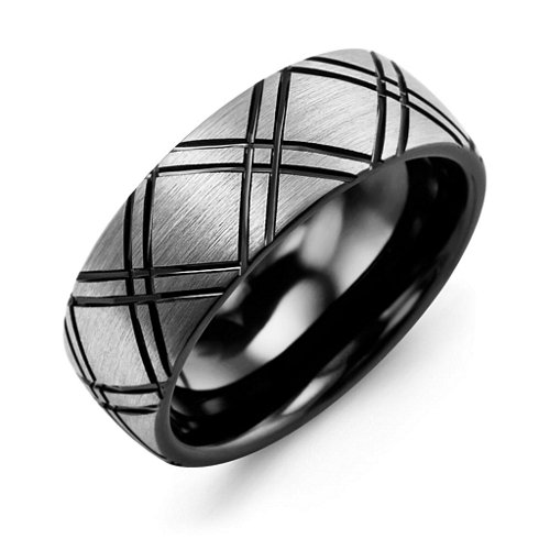 Men's Carved Line Brushed Tungsten Band