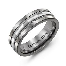 Men's Grooved Center Inlay Ring in Tungsten