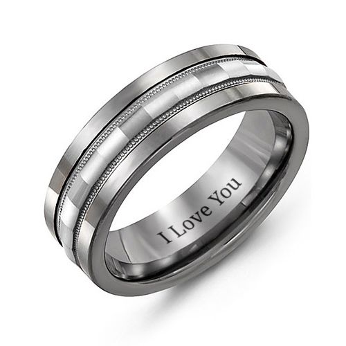 Men's Grooved Center Inlay Ring – Tungsten