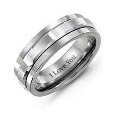 Men's Brushed Grooved Center Ring – Tungsten