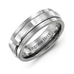 Men's Brushed Grooved Center Ring in Tungsten