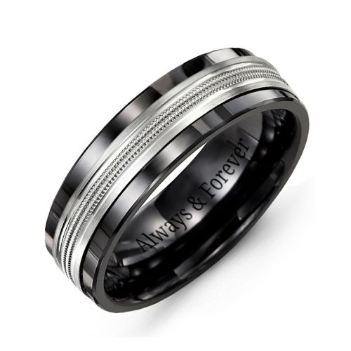 Men's Modern Ring with Beaded Centre Band