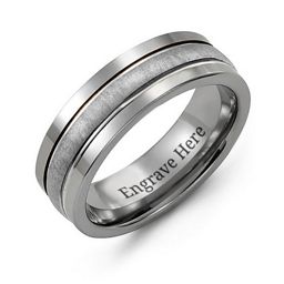 Men's Polished Ring with Brushed Inlay in Tungsten
