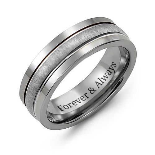 Men's Polished Ring with Brushed Inlay – Tungsten