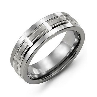 Men's Beveled Ring with Horizontal Cut Inlay