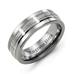 Men's Beveled Ring with Horizontal Cut Inlay in Tungsten