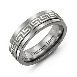 Men's Greek Key Inlay Ring in Tungsten