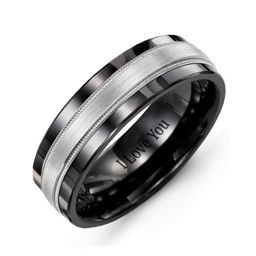 Men's Brushed Center Inlay Ring with Milgrain