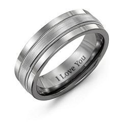 Men's Brushed Center Inlay Ring with Milgrain – Tungsten