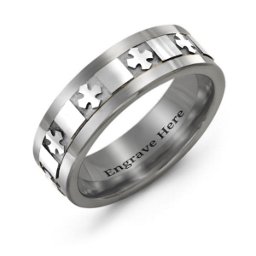 Men's Polished Crosses Tungsten Ring in Tungsten & Sterling Silver