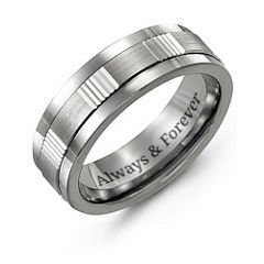 Men's Brushed & Ribbed Inlay Ring – Tungsten