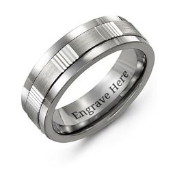 Men's Brushed & Ribbed Inlay Ring in Tungsten