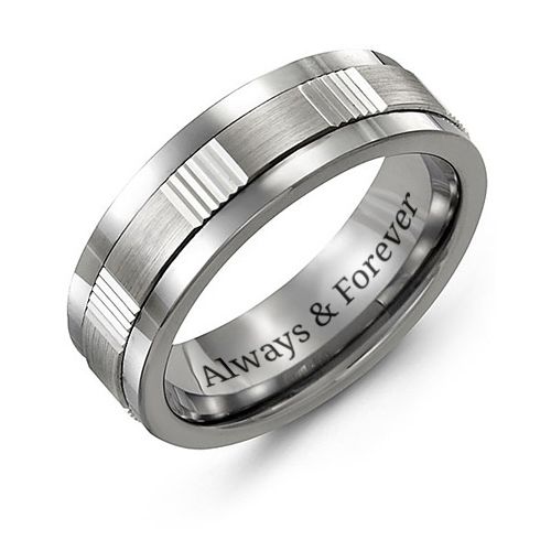 Men's Brushed & Ribbed Inlay Ring – Tungsten