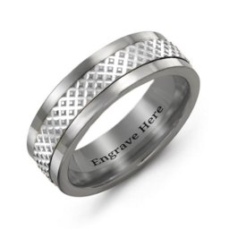 Men's Meshed Inlay Tungsten Ring in Tungsten & Sterling Silver