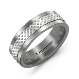 Men's Meshed Inlay Tungsten Ring in Tungsten & Sterling Silver