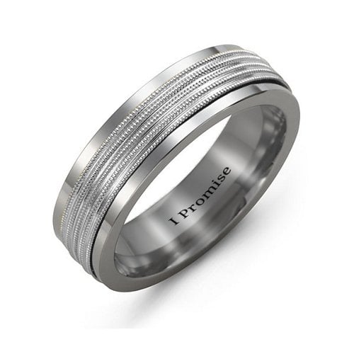 Men's Ribbed Inlay Tungsten Ring
