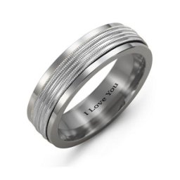 Men's Ribbed Inlay Tungsten Ring in Tungsten & Sterling Silver