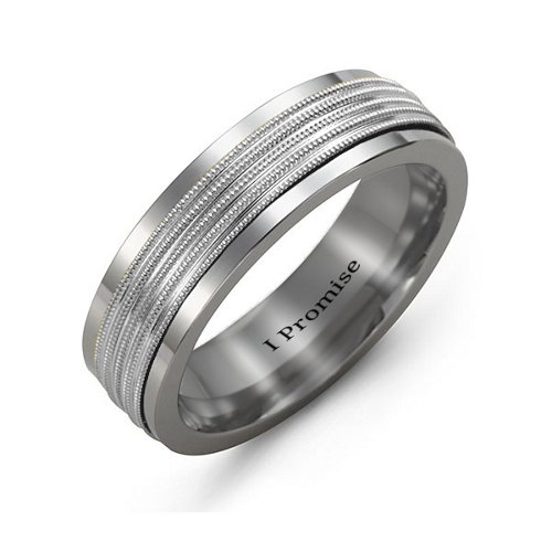 Men's Ribbed Inlay Tungsten Ring – Tungsten & Sterling Silver