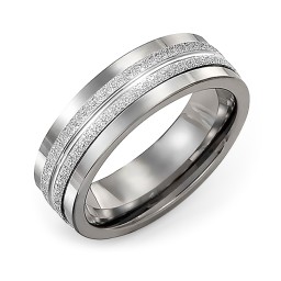 Men's Double Row Ring with Textured Inlay