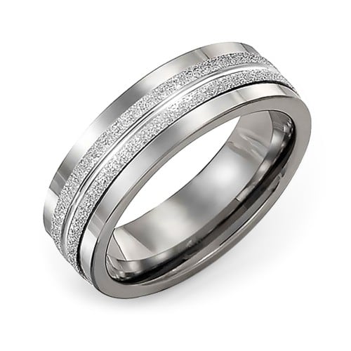 Men's Double Row Ring with Textured Inlay