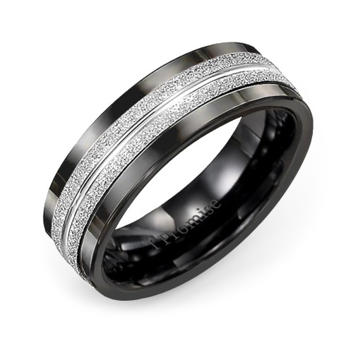 Men's Double Row Promise Ring with Textured Inlay – Ceramic