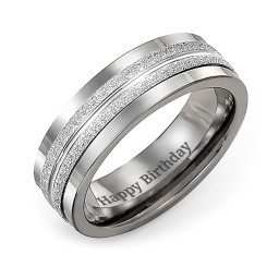 Men's Double Row Ring with Textured Inlay in Tungsten