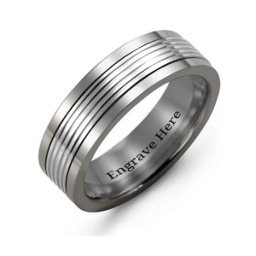 Men's Tungsten Ring with Multistripe Inlay in Tungsten & Sterling Silver