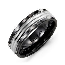 Men's Double Row Ring with Milgrain in Ceramic