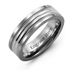 Men's Double Row Ring with Milgrain in Tungsten