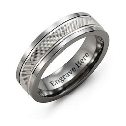 Men's Polished & Diamond-Cut Textured Ring in Tungsten